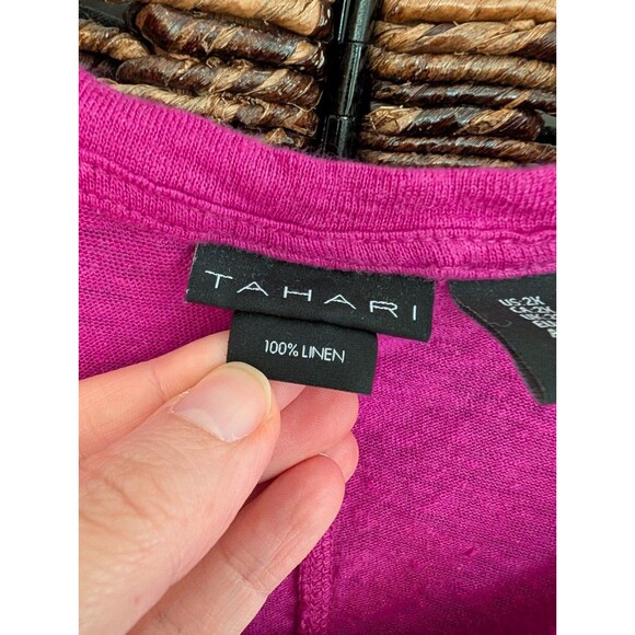 Tahari 100% Linen Short Sleeve Semi Sheer Lagenlook Tee Shirt Top Women's 2X - Picture 3 of 5